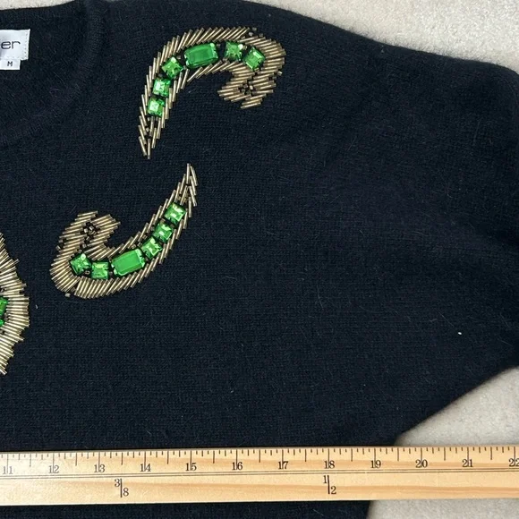 Outlander Vintage Lambswool Angora Sweater Women's Medium Beaded Black Gold - Picture 9 of 11